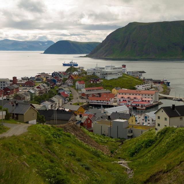 View over the city of Honningsvåg on the island of Magerøya in Norway.