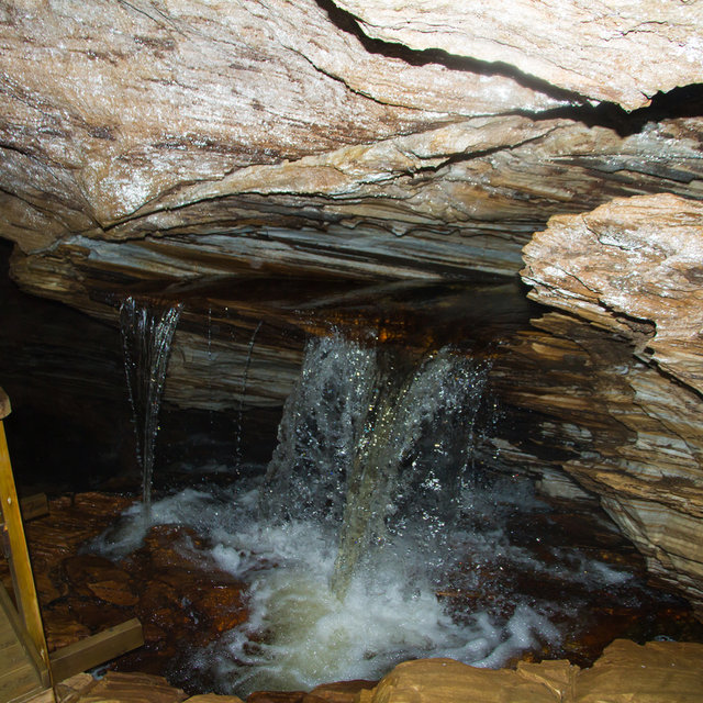 Subterranean waterfall in the Grønligrotta.