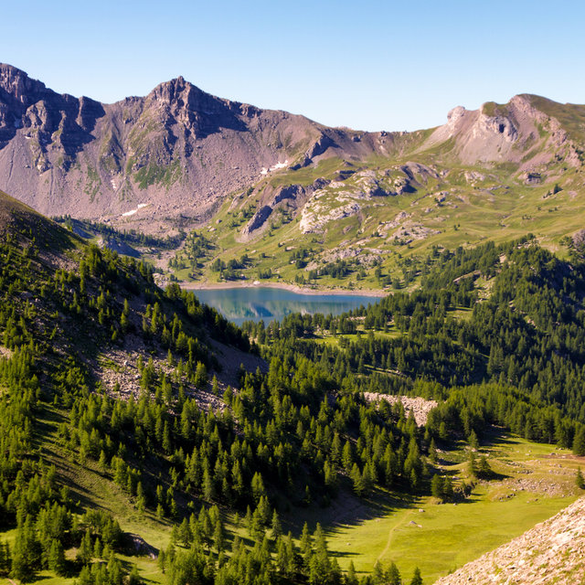 View from the slopes of Mont Pelat towards the Lac d'Allos.