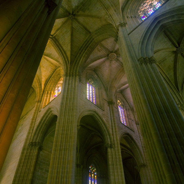 View up the nave of the church of the Batalha Monastery.