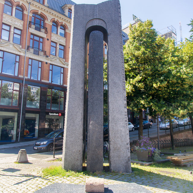 The Peace Monument on Youngstorget in downtown Oslo.