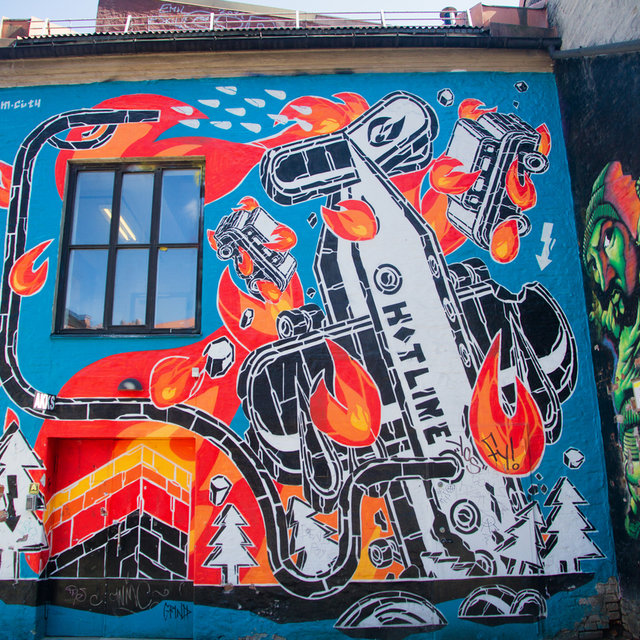 Graffiti on a house in the Grünerløkka district of Oslo.